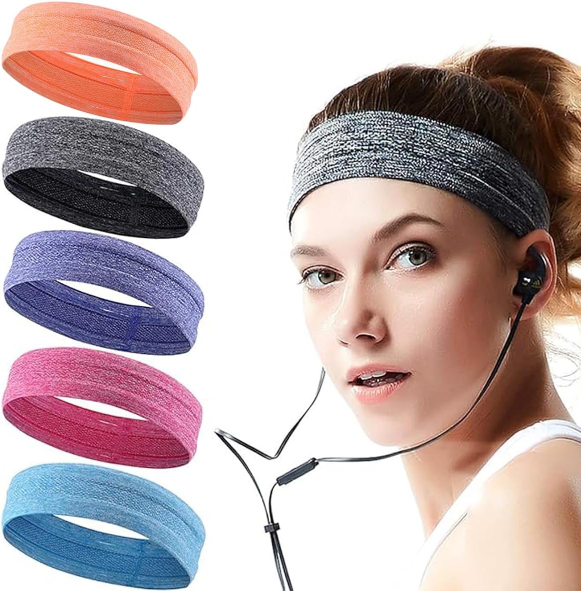5-Pack Soft Stretchy Yoga Headbands for Women & Kids