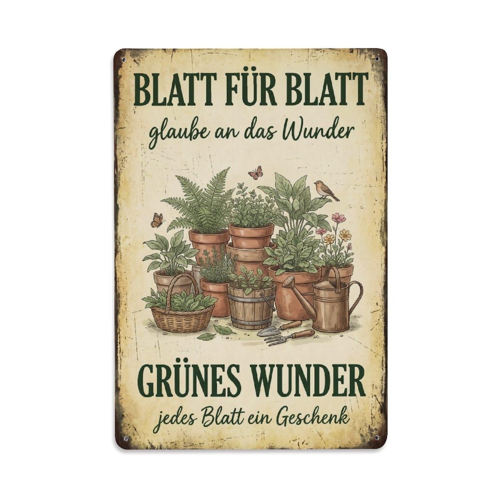 Vintage Funny Garden Leaf Believe Rustic Gate Flourish Metal Tin Sign Plaque Wall Decor for Cafe, Club Bar, Office, Garden Metal Poster 8x12Inch