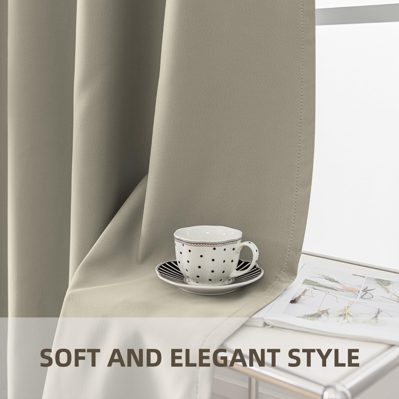 YSTELLAA Gardinen Vorhänge 2er Set, 140×225 cm, Verdunklungsvorhänge Mit Ösen, Thermovorhang Blickdicht Wohnzimmer, Schallschutz Vorhang Schlafzimmer, Outdoor Vorhang Wetterfest, Beige