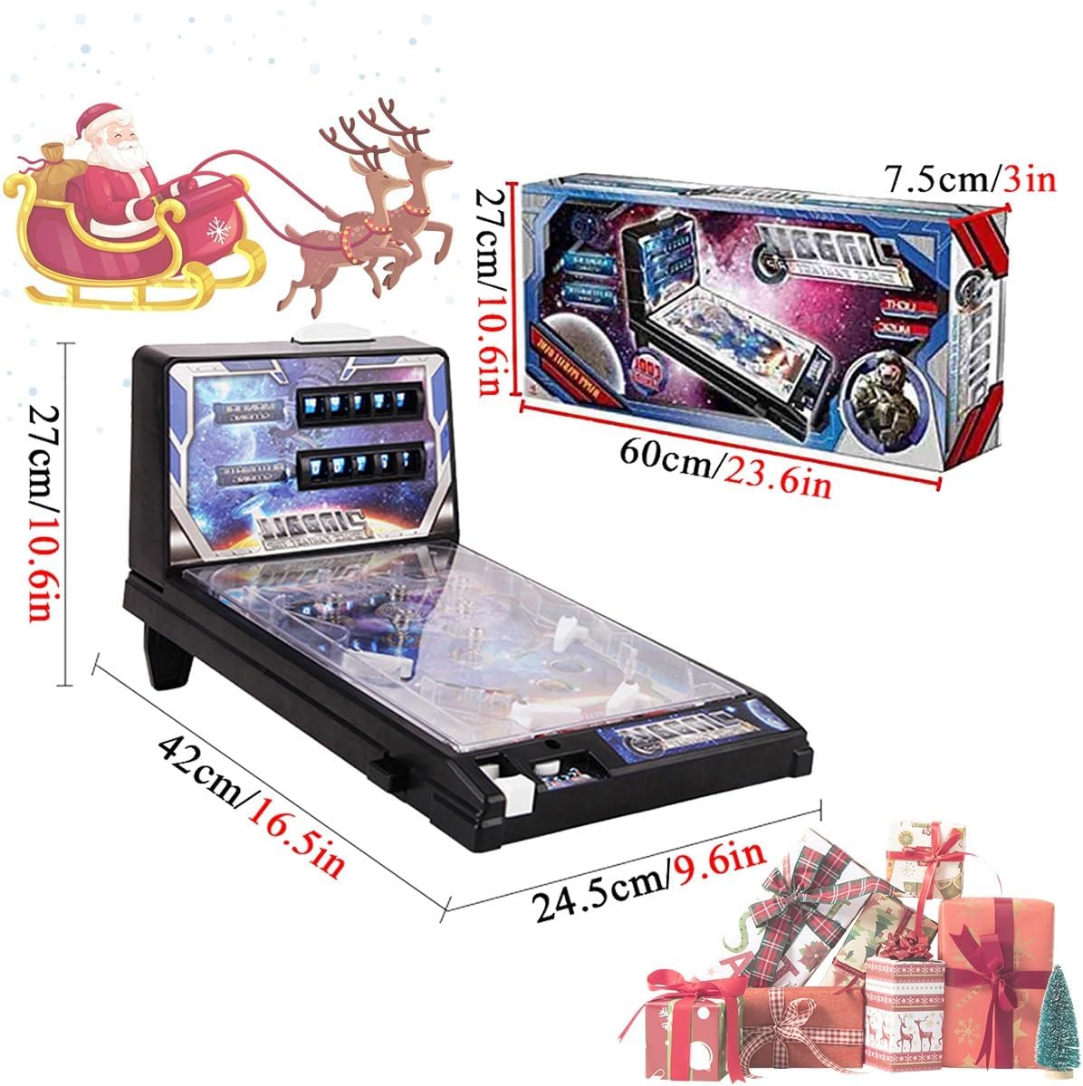 Electronic Pinball Machine for 4+ Year Old Boys and Girls, 24.5x42x27cm Tabletop Pinball Toys, Pinball Game with Lights & Sounds, Automatic Digital Scoreboard
