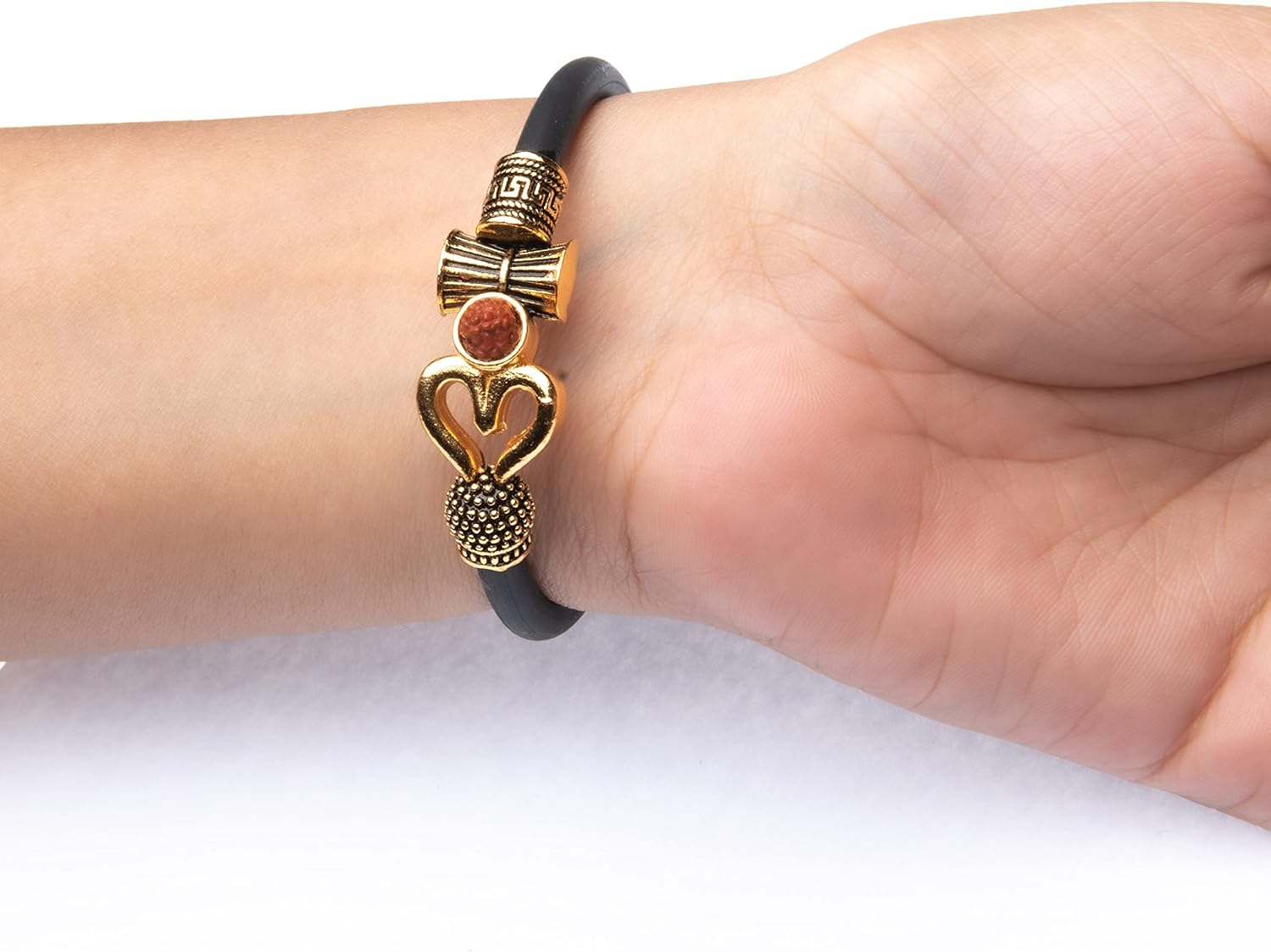 Wonder Care Rudraksha Shiv Om Trishul Damroo Kada for men, Lord Shiva Bahubali Cuff Bracelet for men, boys | Religious Brass Kada | Free size