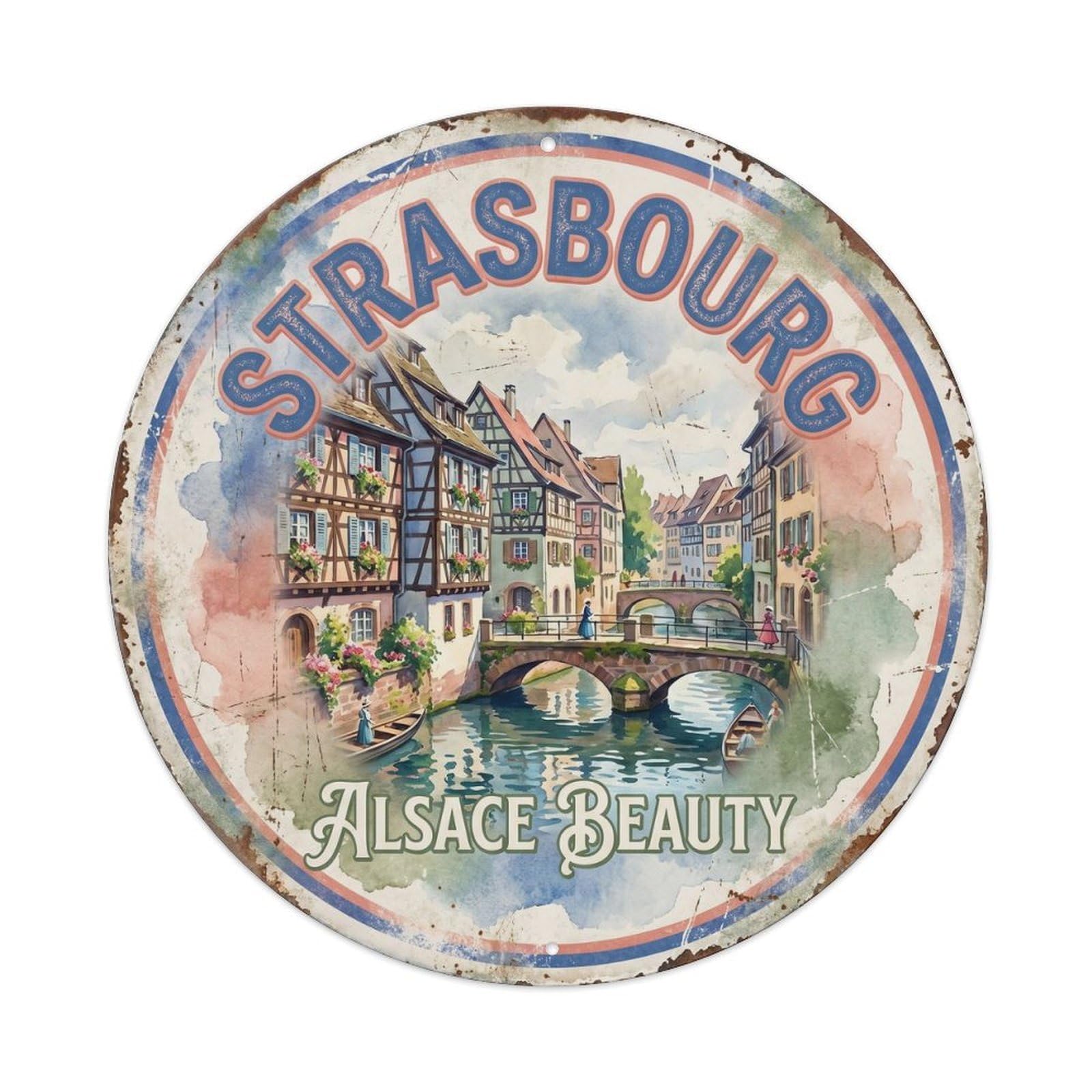 Vintage Travel Strasbourg France Alsace Metal Tin Sign