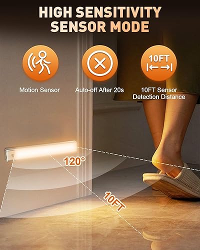 Miniatura 4 de Luces para debajo del gabinete, paquete de 2 luces con sensor de movimiento con 3 colores de temperatura amarilloblanco, batería de 1000 mAh, luz