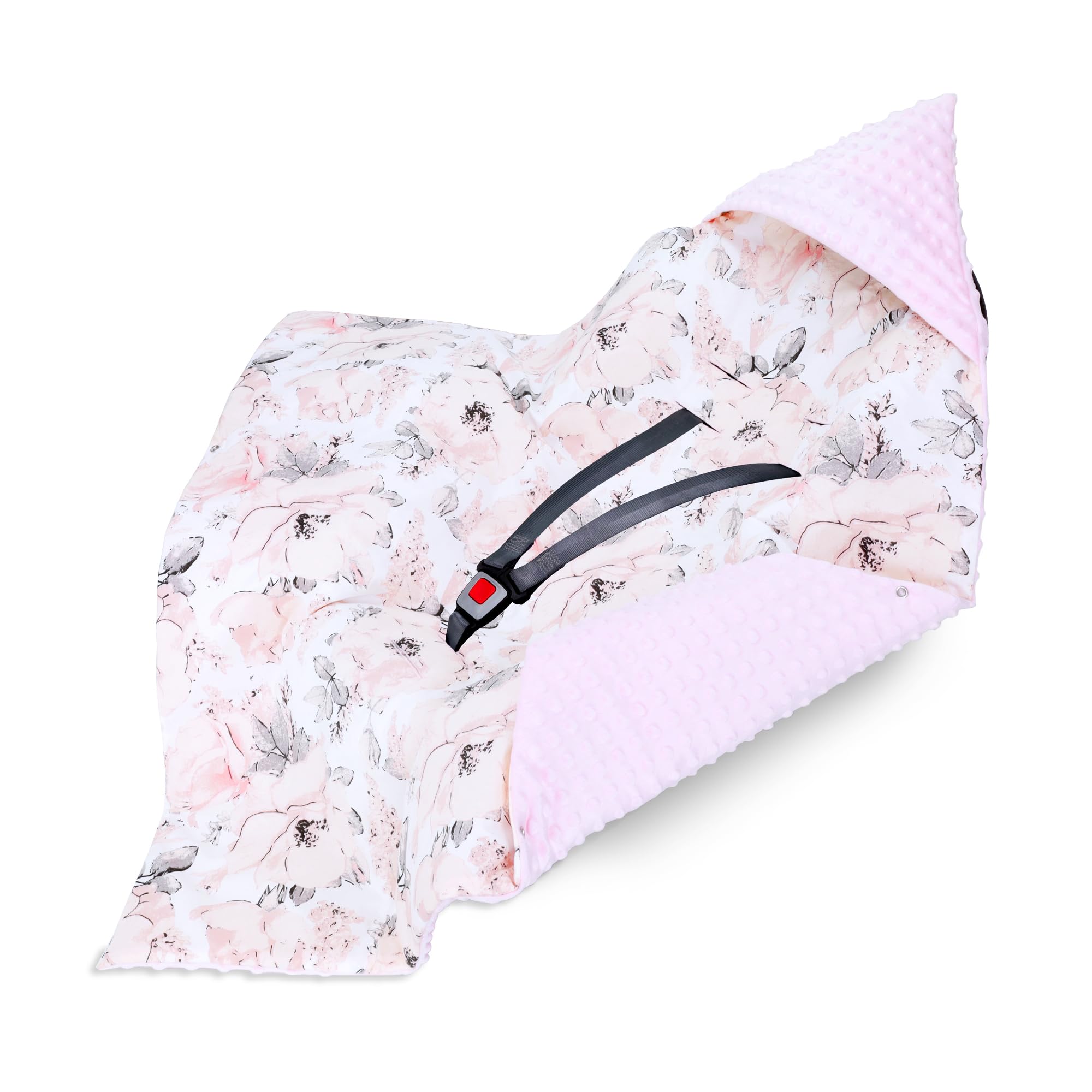 Einschlagdecke Babyschale Baby Decke 90x90 cm - Atmungsaktive Sommerdecke Blanket für Kinderwagen und Autositz für Neugeborenen und Kleinkinder Oeko-Tex Wilde Rose mit Schmutziges Rosa