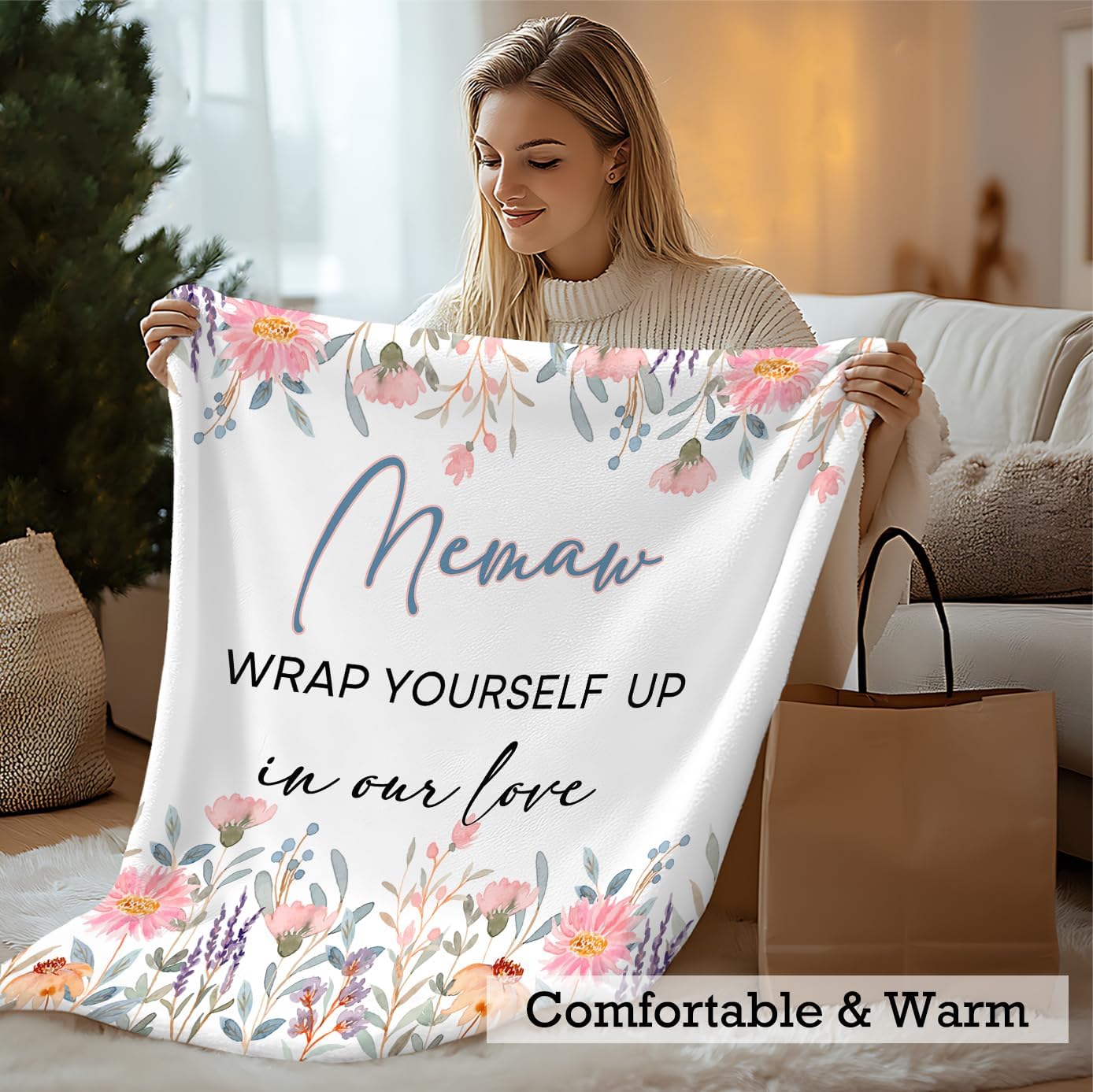 Memaw Blanket, Memaws Gifts Blanket Throw, Grandma Gifts, Memaws Grandma Mothers Day Birthday Gift Blankets Decor, Memaw Wrap Yourself up in Our Love Blankets Bed Throw 50x60 Inches - Image 2