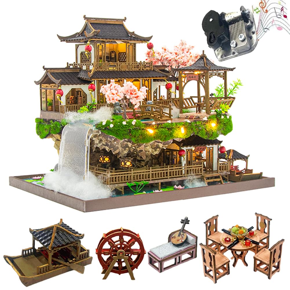 Kit maison de poupée miniature à monter soi-même à l'échelle 1:24 de style chinois maison de poupée maison de campagne pays des merveilles ancienne villa faite à la main modèle maison