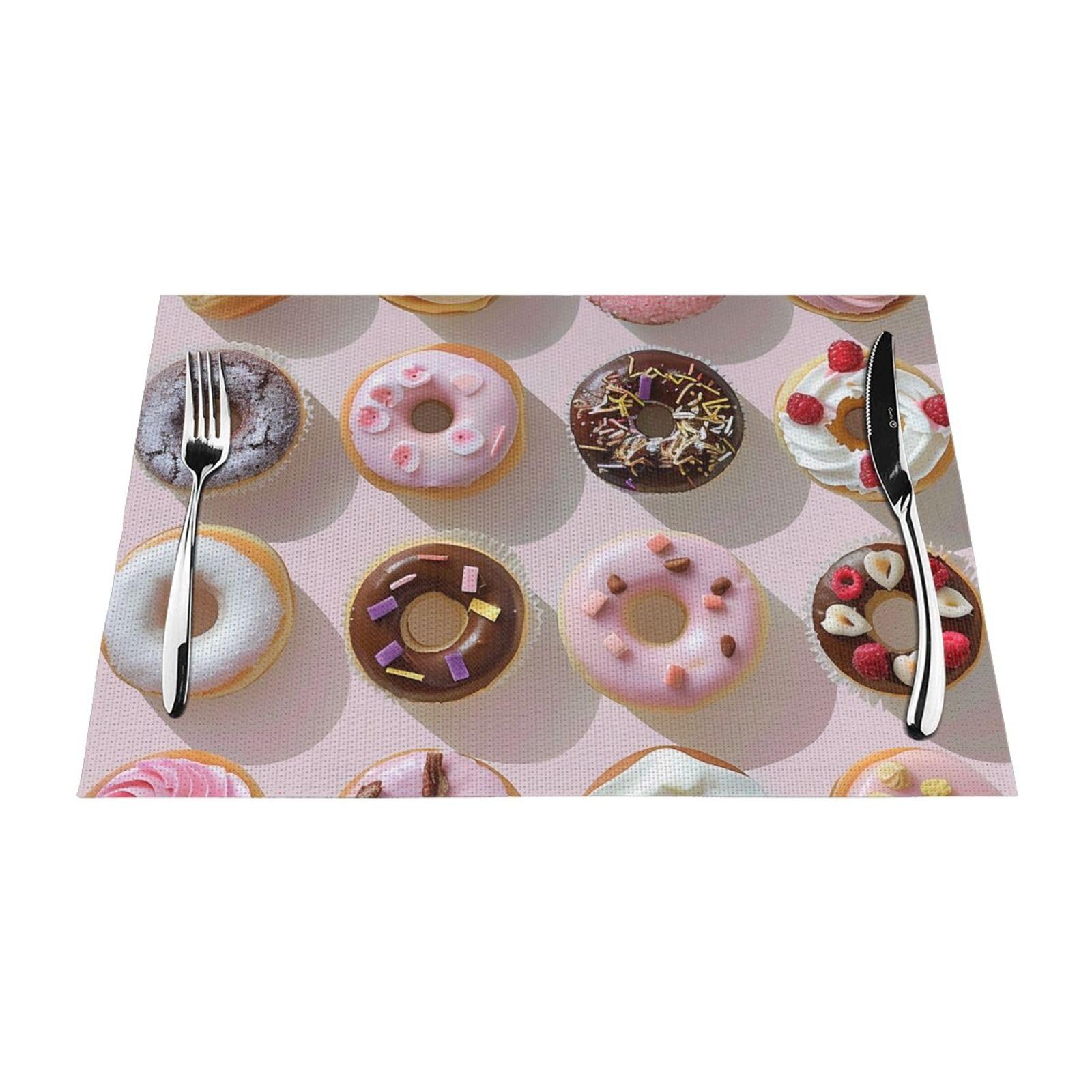 Cupcakes Donuts Muffins Sugar Printed PVC Placemat 1 PCS for Kitchen Dining Table Heat-resistand Washable Table Mats 18x12 in