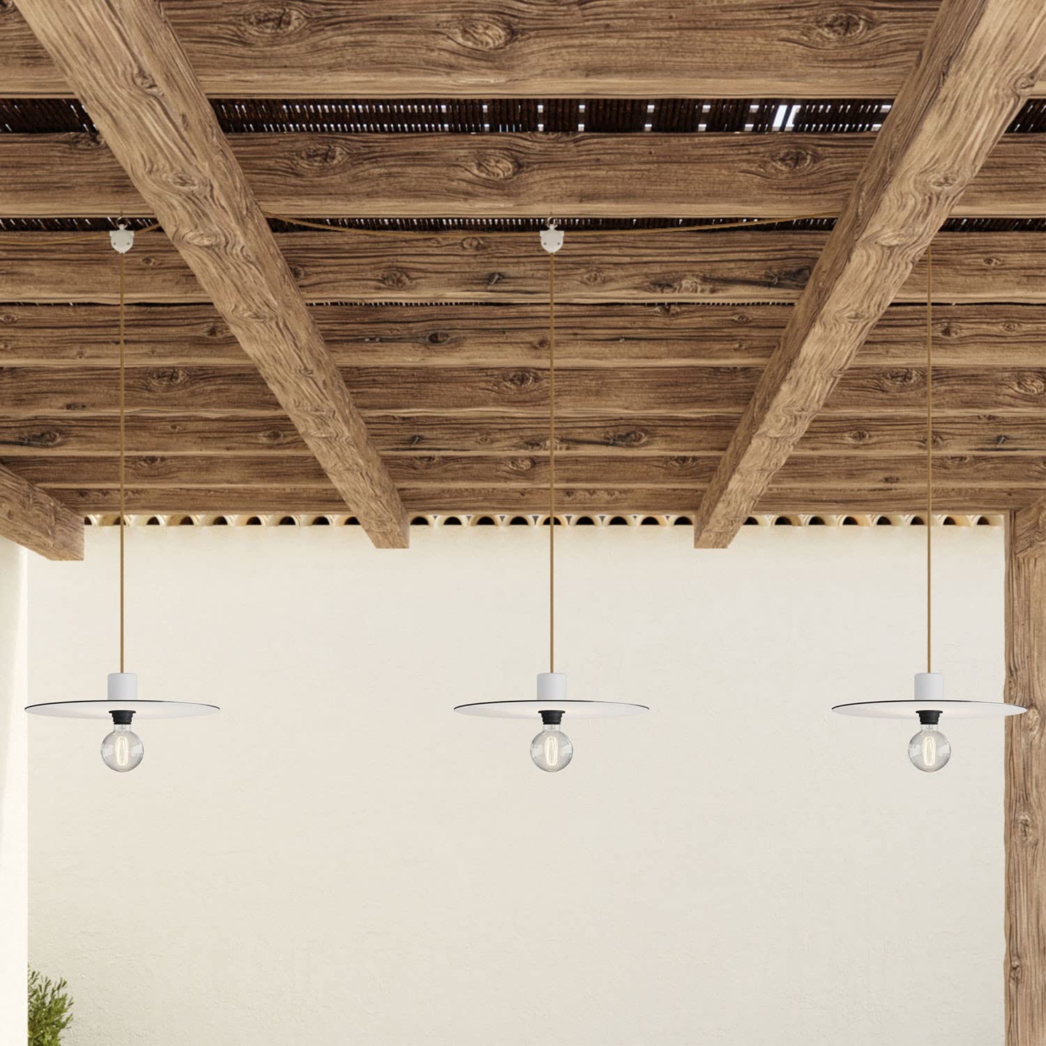 creative cables E-Snake EIVA Lampada da Esterno IP65 a 3 luci con rosone e paralumi - con Lampadina, Bianco