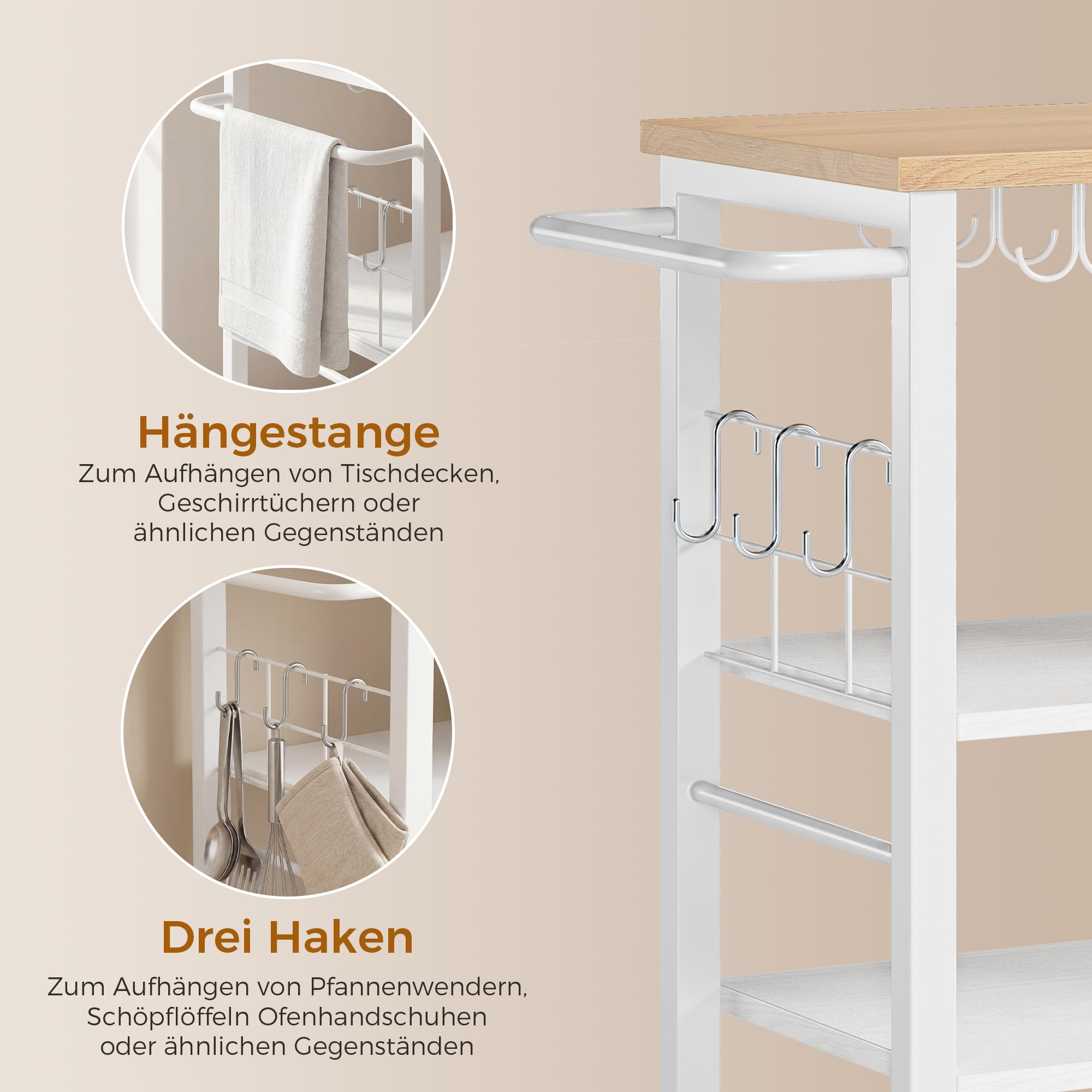 IRONCK Küchenwagen mit Steckdosenleiste, Kücheninsel Küchenschrank, Weiß
