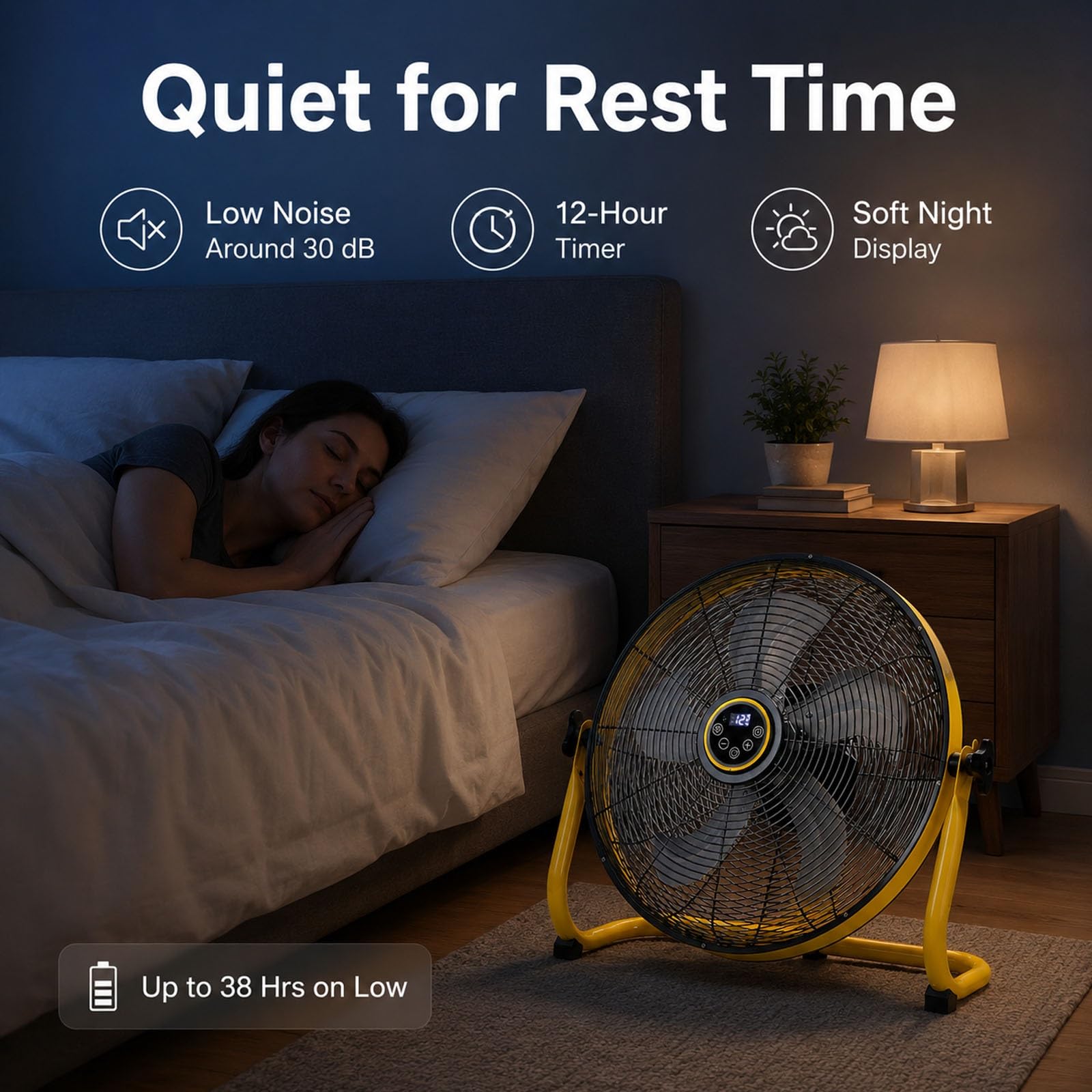 Ventilatore Solare in Metallo con Batteria, Pannello 30W e 12 Velocità | Ricarica Solare 30W & AC, Silenzioso 30dB, Autonomia 38h, Inclinazione Regolabile & USB per Interno ed Esterno