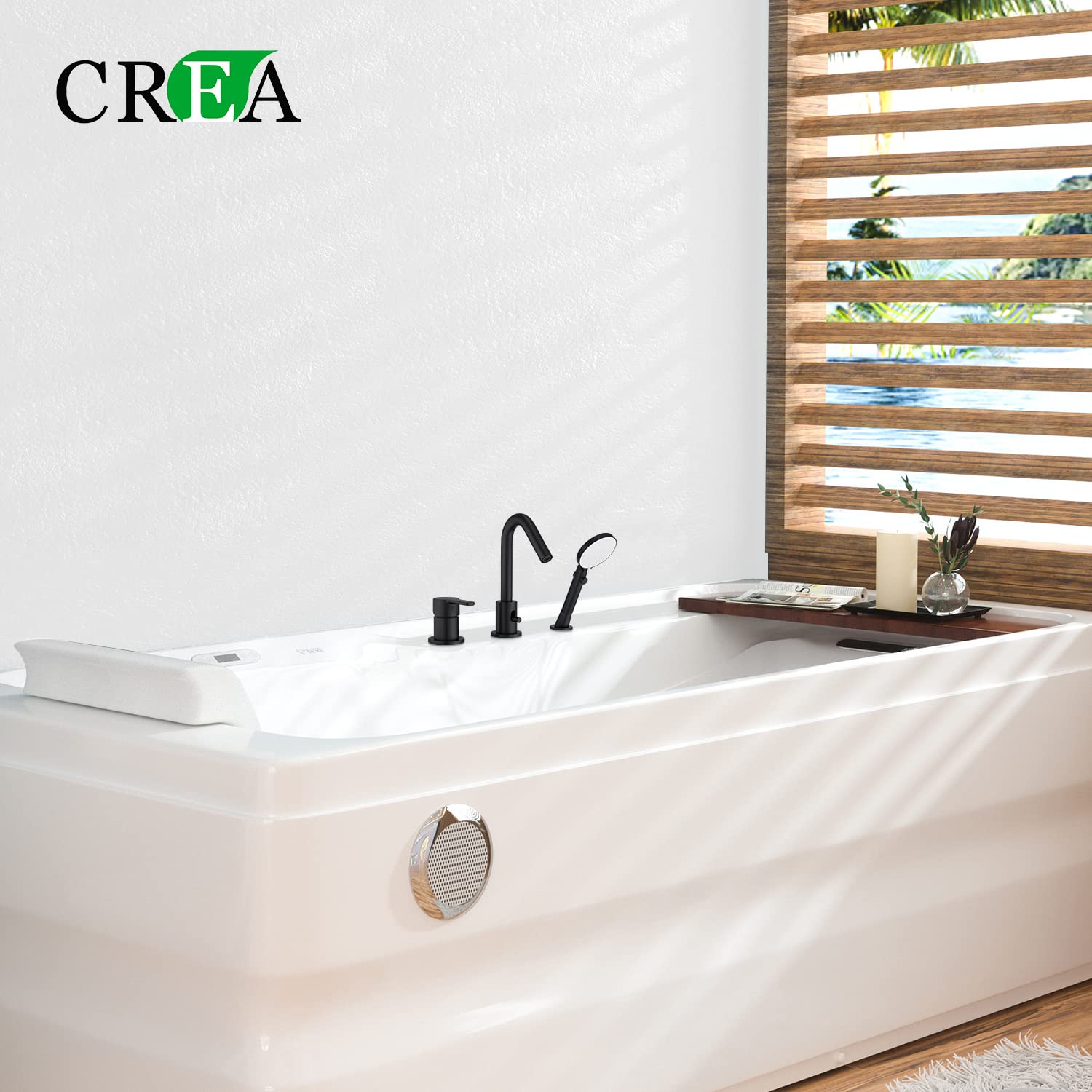 CREA 3-otworowa armatura wannowa, 3 otwory, armatura krawędziowa wanny z wyciąganą słuchawką prysznicową, armatura do wanny z 3-funkcyjną słuchawką prysznicową, matowa czerń