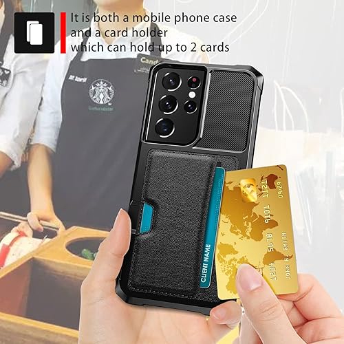 Miniatura 5 de Asuwish Funda de teléfono para Samsung Galaxy S21 Ultra 5G con protector de pantalla de vidrio templado y soporte delgado para tarjeta de crédito,
