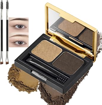 Dual-Shade Eyebrow Powder Palette With Mirror & Spoolie & Angle Brush Set - Light To Dark Brown Brow Kit For Natural Dimension, Customisable Looks, Long-Lasting Wear & Everyday Enhancement