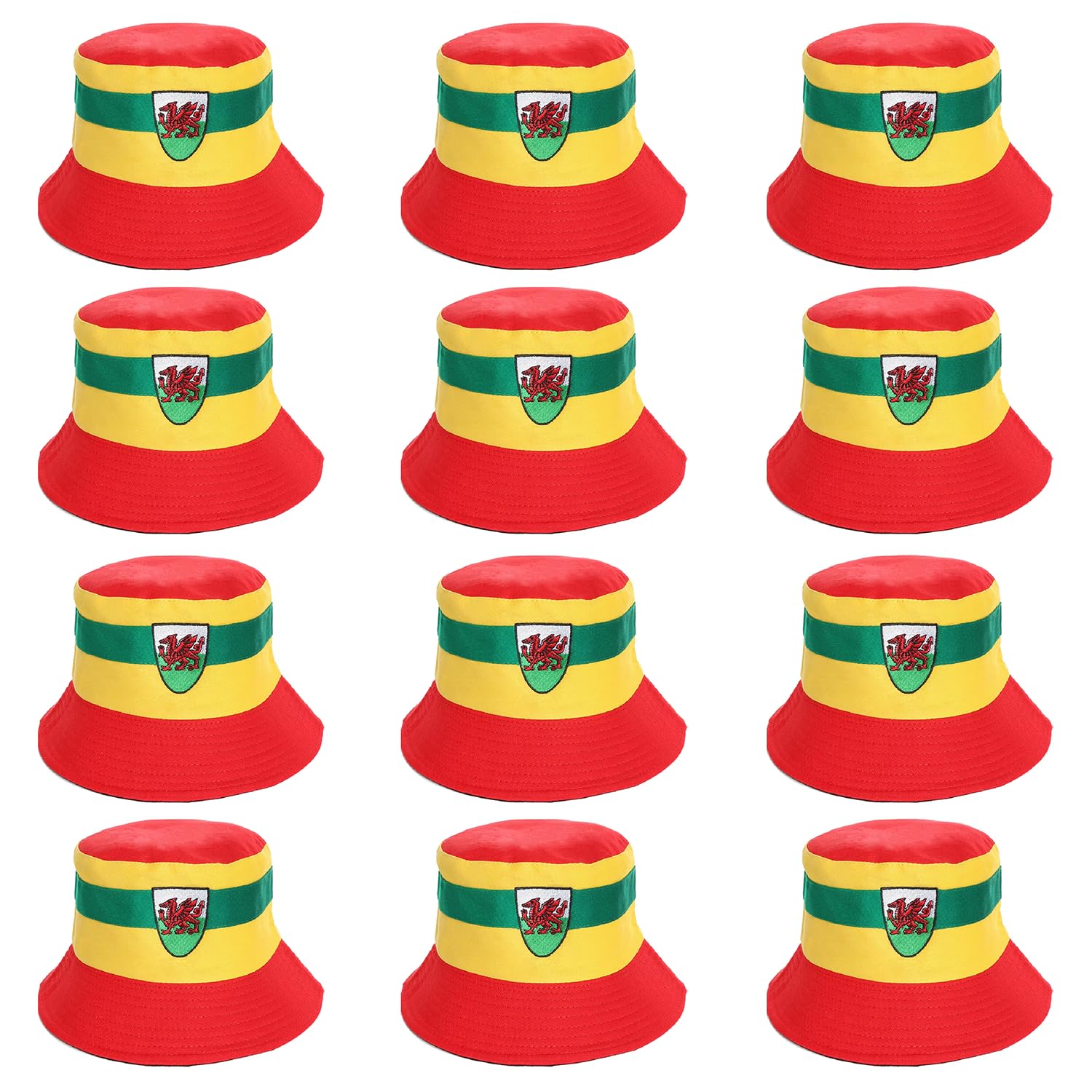 I LOVE FANCY DRESS Kids Reversible Welsh Bucket Hat - Pack of 12-55cm Bucket Hat with Welsh Dragon Emblem - Football Rugby Sport Supporters Accessory