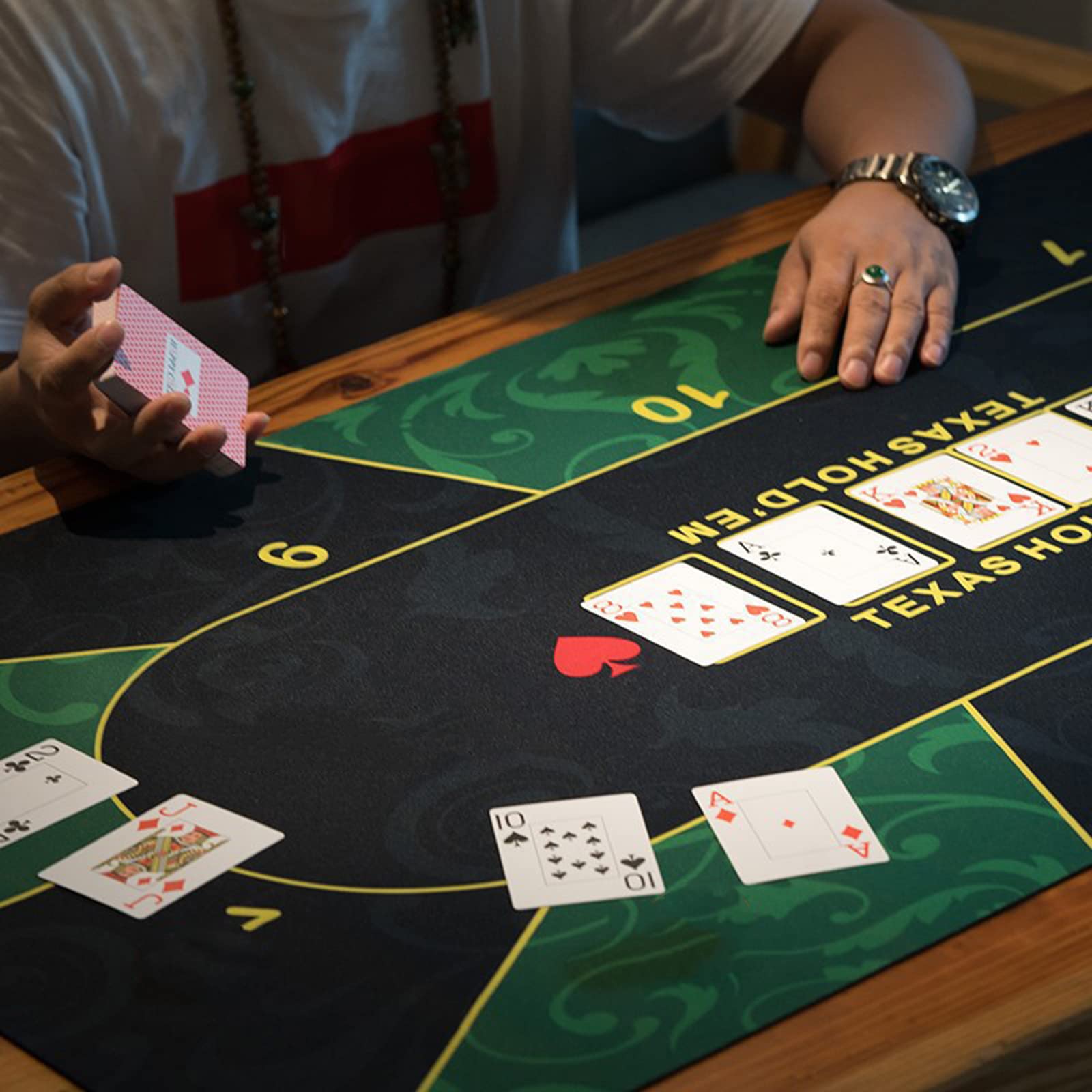 Mesa de póquer,Texas Hold'em Poker Mat ， Mesa de póquer Texas Hold'em portátil de Goma for 8 Jugadores con diseño Superior y Bolsa de Transporte for Jugar a Las Cartas(Groen,95x47inch)