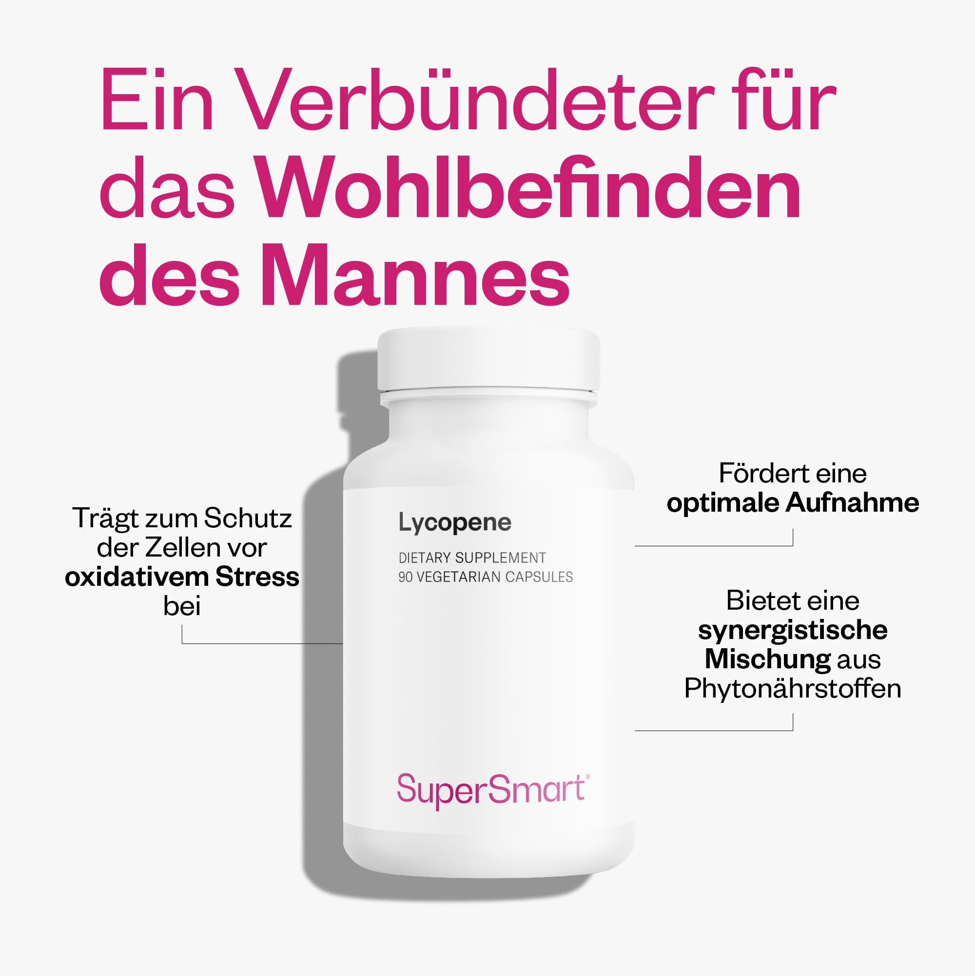 Lycopin - Antioxidativer Stress - 10% konzentrierter Tomaten-Lycopin-Extrakt - Vitamin E - Stimuliert die Blutzirkulation - Vegan - Glutenfrei - SuperSmart