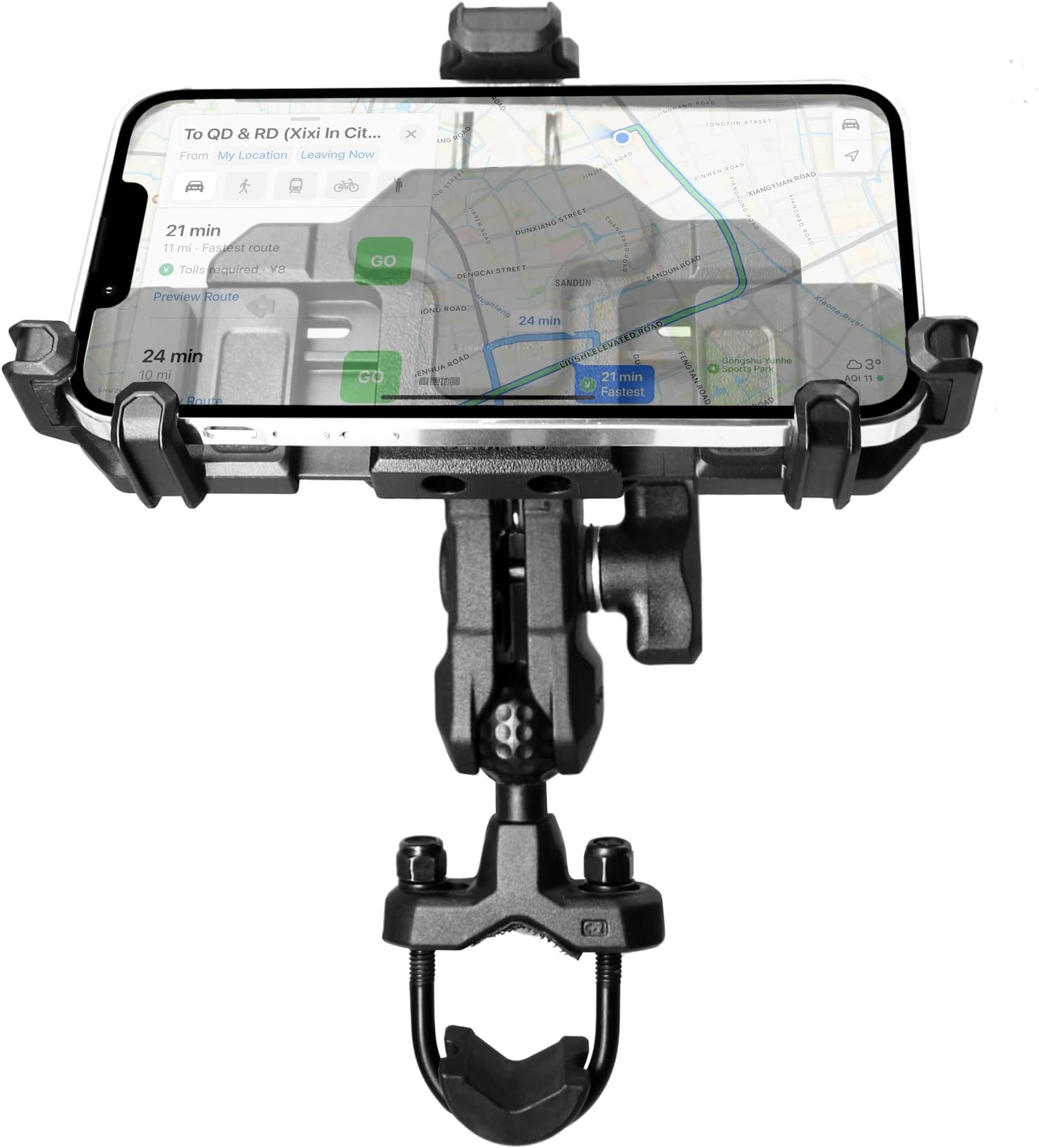 WINDFRD Vibration Dampening Motorcycle Phone Mount with Action Camera Adapter, Bike/ATV Phone Holder with Aluminum Handlebar U-Bolt Base, Fits iPhone 15 Pro Max/14/13, Galaxy S23+/23 and More