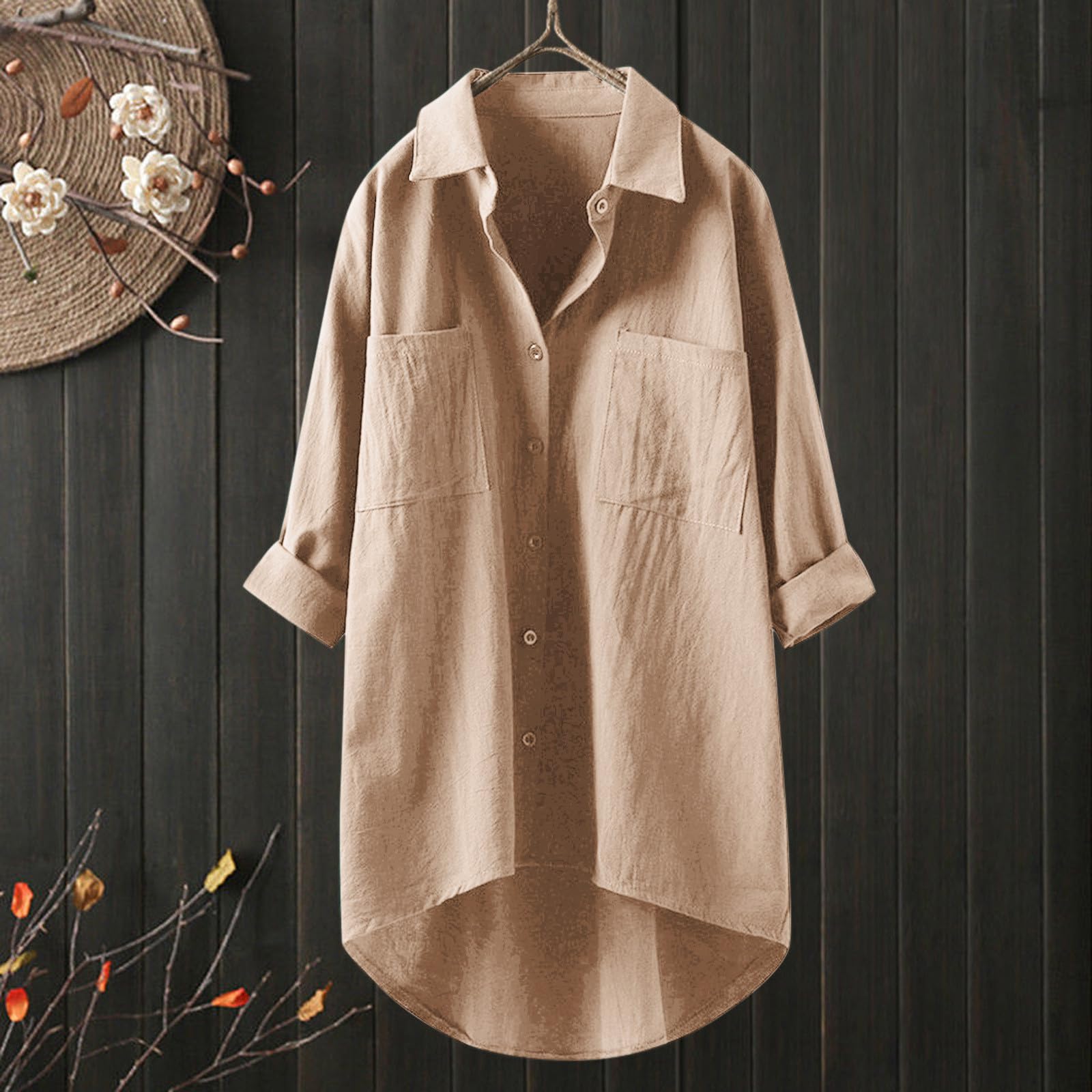 Chemises en gaze à col pour femme 2025 tendance unie à manches longues en lin surdimensionné en mousseline légère vêtements petit ami coupe ample tunique pour femme