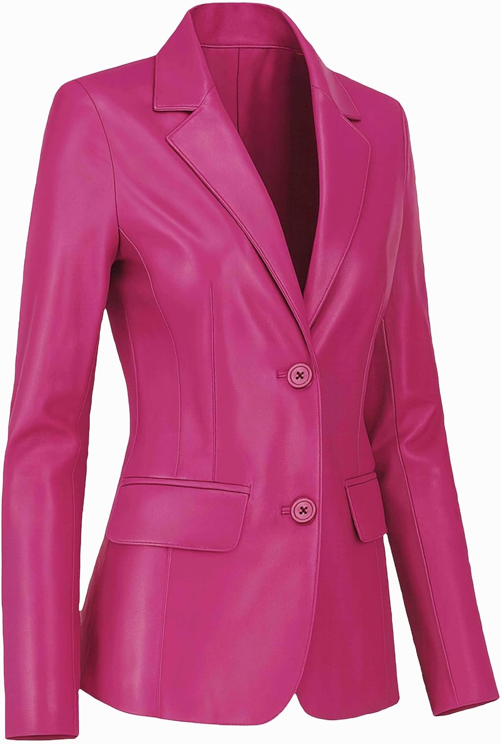 Women's Lambskin Leather Blazer Jacket - 2-Button Casual Sports Style Blazer Leather Coats for Women
