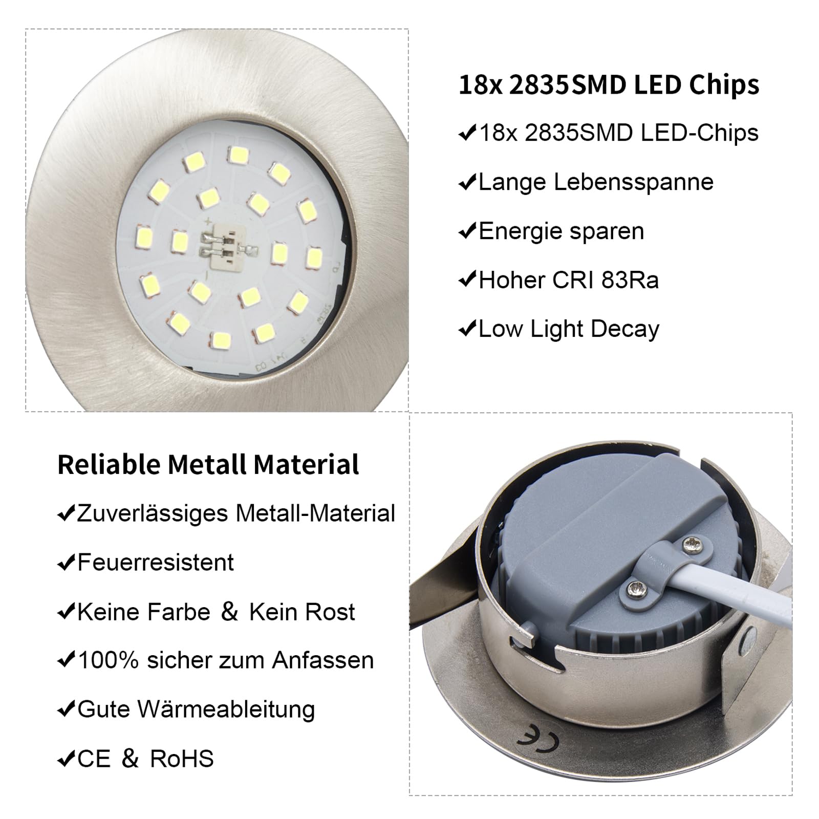 Faretti LED da Incasso per Cartongesso 5W,IP44 Luce Fredda 500LM,Foro 60-68mm per Bagno Cucina,Esterno Ultra Slim 30mm,Faretti Led Soffitto Inox 220V Set di 6