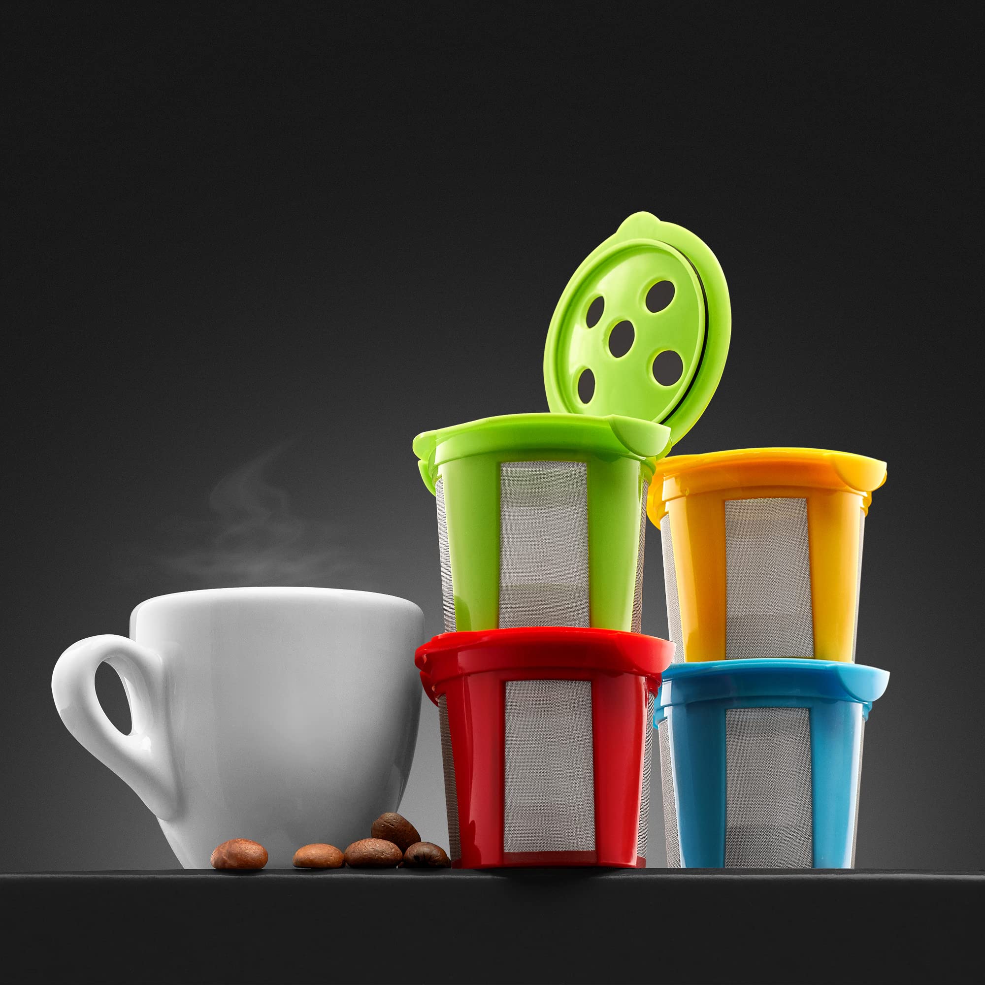 4 tazas K reutilizables para Keurig K Supreme, K Supreme Plus, K Slim, K-Brew Chill, K-Duo Hot & Iced con tecnología Multistream. Filtros de café recargables de 4 colores para cafeteras Keurig