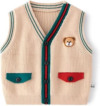 Unisex Baby Sweater Vest Knitted Soft Uniform Cotton V-Neck Sleveeless Waistcoat Vest