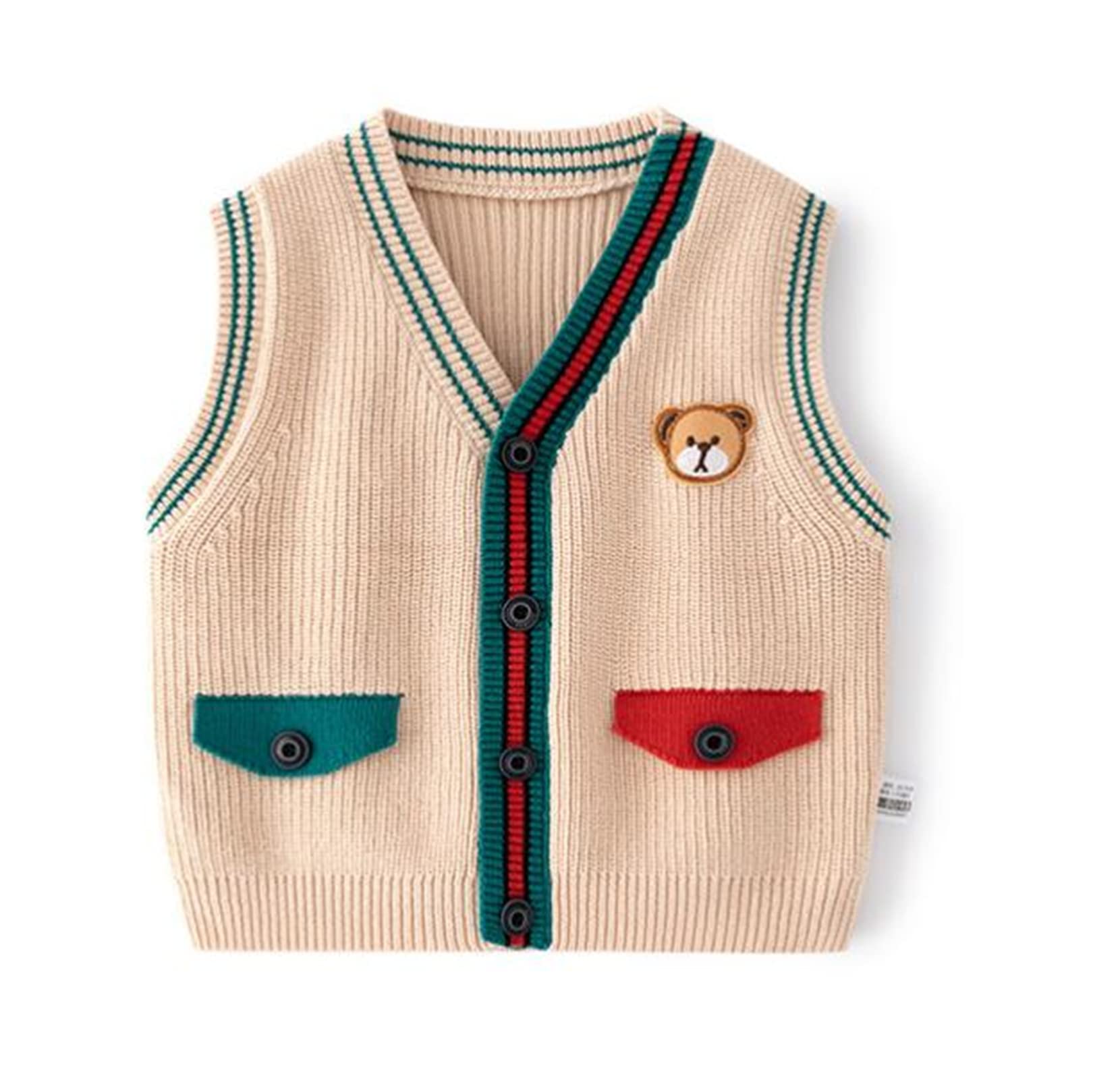 Unisex Baby Sweater Vest Knitted Soft Uniform Cotton V-Neck Sleveeless Waistcoat Vest