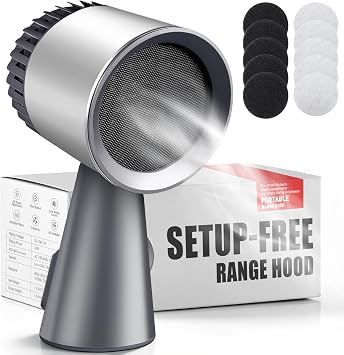 Portable Range Hood - Countertop Kitchen Exhaust Fan with 3-Speed Control & Triple Filtration, Low Noise Desktop Vent Hood with Detachable Filter for Apartments, Hot Pot, Indoor BBQ and RV Dark Grey