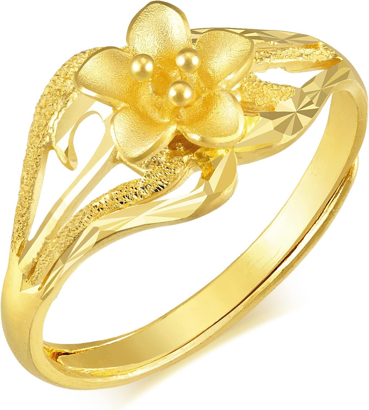 CHOW SANG SANG 999.9 24K Gold Chinese Gifting Collection Price-by-Weight 3.36g Gold Floral Ring for Women and Wedding Occasion 48949R | Size: Adjustable