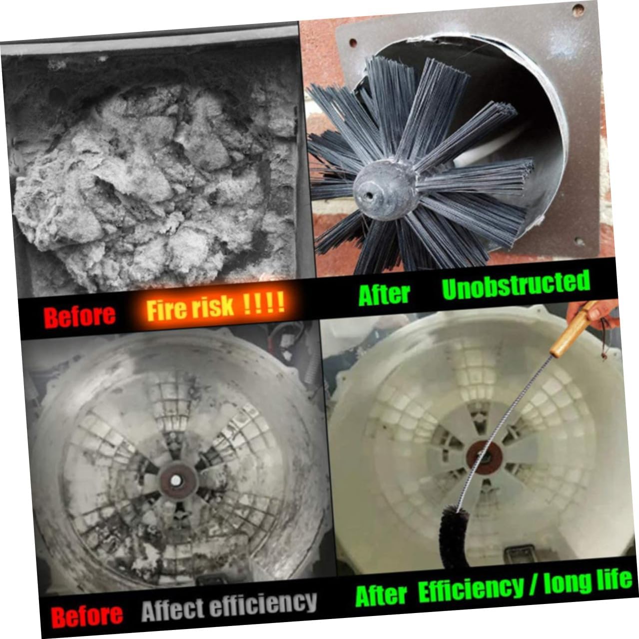 Chimney Cleaning Brush Dryer Vent Cleaning Brush Flexible 610mm 4-Rod Lint Remover Kit for Ducts and Fireplace Pipe