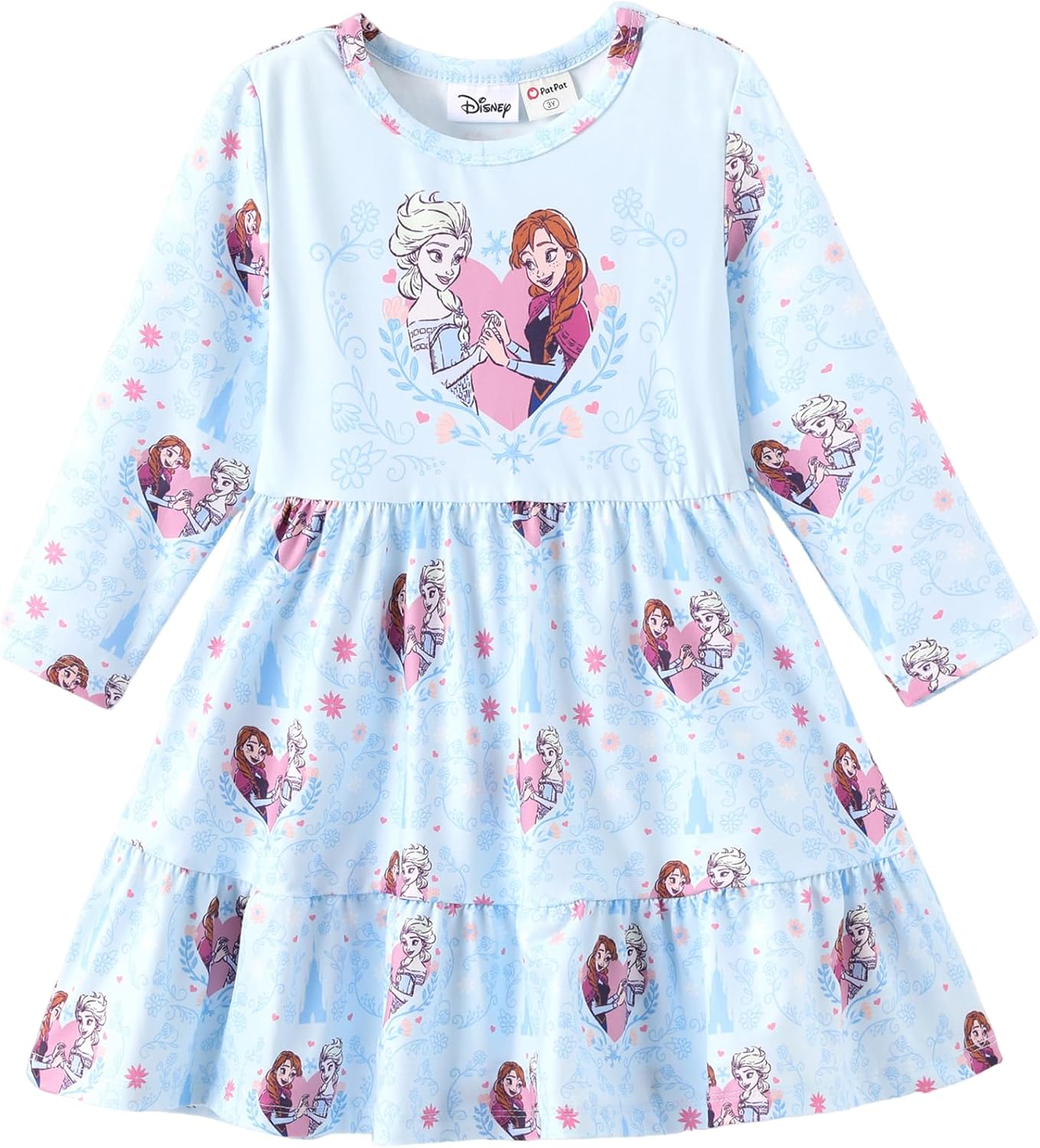 Disney Princess Frozen Elsa Minnie Stitch Floral Toddler Girl Dress Tiered Swing A-Line Kids Casual Fall Clothes 2-6 Years