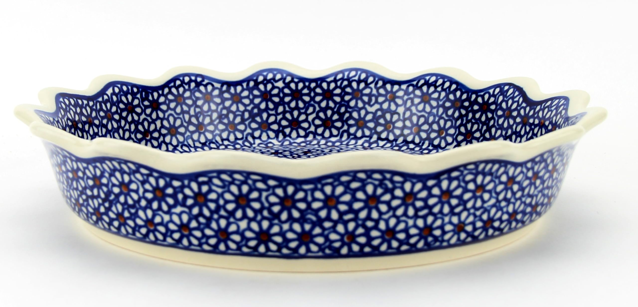 Polish Pottery Market Pie Dish/Quiche 9” Handcrafted by Zaklady Boleslawiec Poland, Ceramic Pie Plate with Ruffled Edge, Non-Stick Round Pie Dish, Tart Pan, Fluted Pie Dish