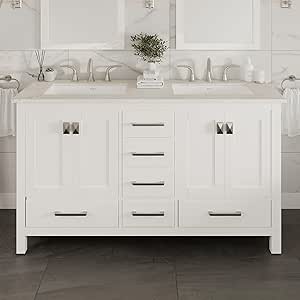 Amazon.com: Eviva Aberdeen 60 Inch Vanity Double Sink -White Bathroom ...