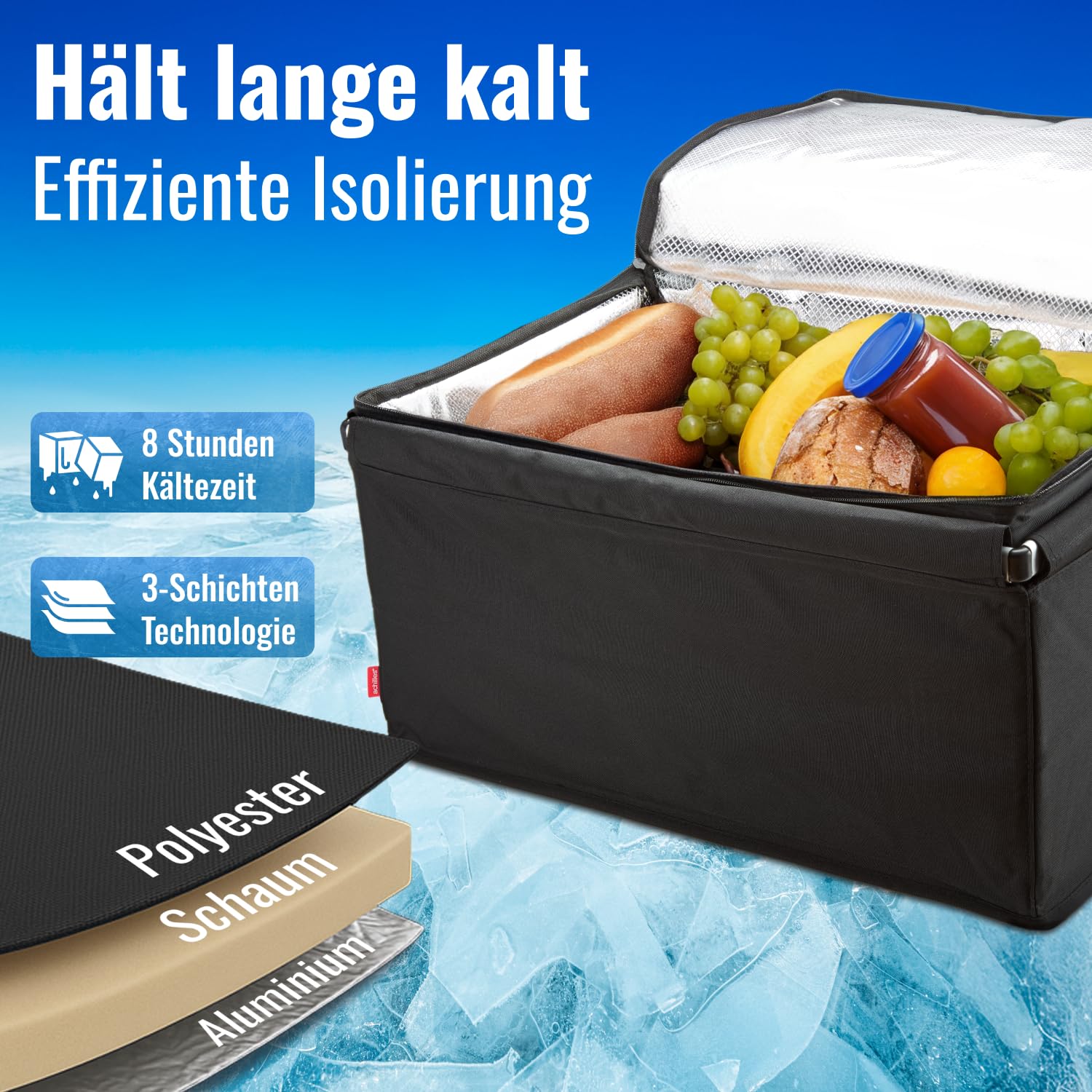 achilles Transportbox mit Kühlfunktion, Einkaufskorb mit Kühleinsatz, Kühlkorb groß, Einkaufskorb, klappbarer Kühlkorb, klappbare Kühlbox