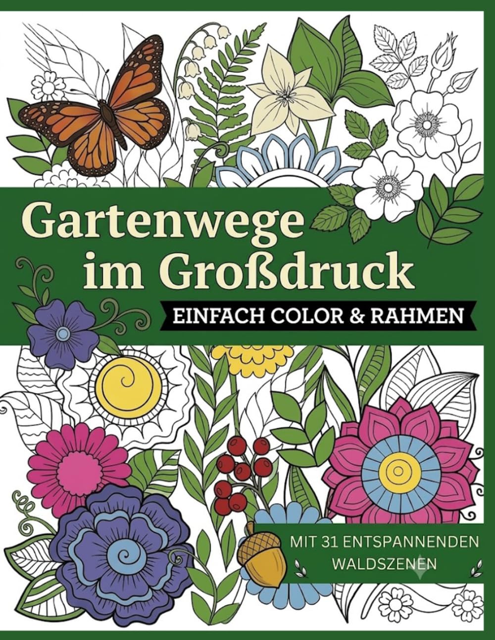 Gartenwege im Großdruck – Malbuch zur Stressbewältigung |Entspannende Ausmalbilder für Erwachsene mit wunderschönen Gartenlandschaften und ... Erwachsene zur Entspannung, Achtsamkeit, S