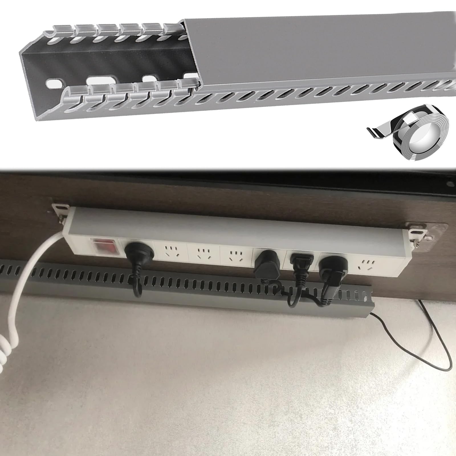 AMUFJJ canalina passacavi Muro Scatola per La Gestione dei Cavi sotto La Scrivania, Grande capacità Riordino dei Cavi/Kit di Raccolta dei Cavi per Ufficio/Sala Riunioni/Scuola(Gray,3.1x3.1in/80x80mm)