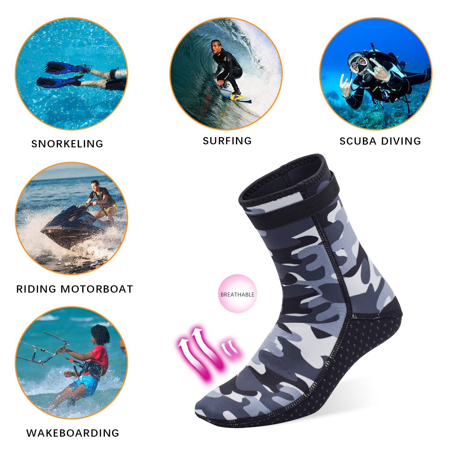 Panzexin 3mm Neoprene Diving Socks, Wetsuit Sand-Proof Scuba Snorkeling Fins for Beach Water Sports