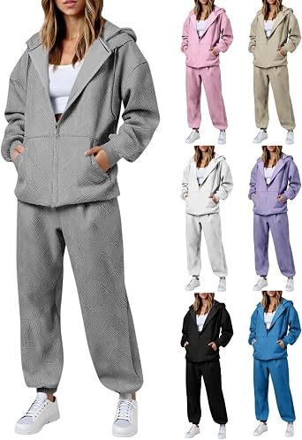 Fall Outfits for Women 2025 Two Piece Sweatsuit Sets Long Sleeve Zipper Sweatshirts Drawstring Jogger Sweatpants