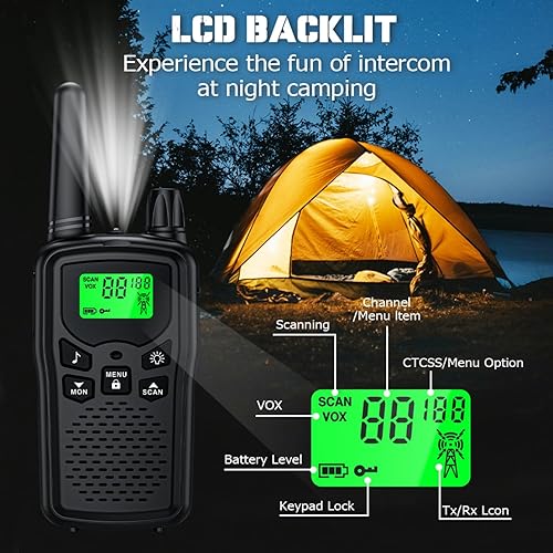 Miniatura 6 de Walkie Talkies Radios recargables de dos vías de largo alcance con 22 FRS, radios de 2 vías UHF transceptor de mano Walky Talky con linterna,