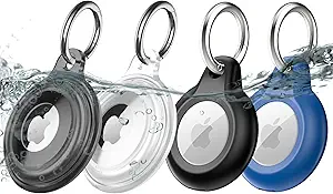 4 Pack with 2 Styles IPX8 Waterproof AirTag Keychain Holder Case,Lightweight,Anti-Scratch, Easy Installation,Soft Full-Body Shockproof Air Tag Holder for Luggage,Keys,Dog Collar