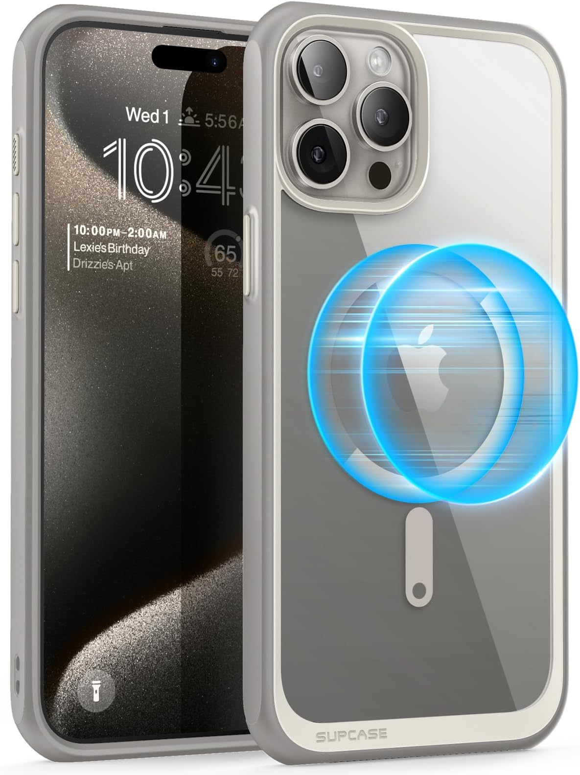 SUPCASE Magnetic Case for iPhone 15 Pro Max 6.7 Inch [UB mag] Back Transparent Slim Case Compatible with MagSafe Accessories for iPhone 15 Pro Max (Grey)