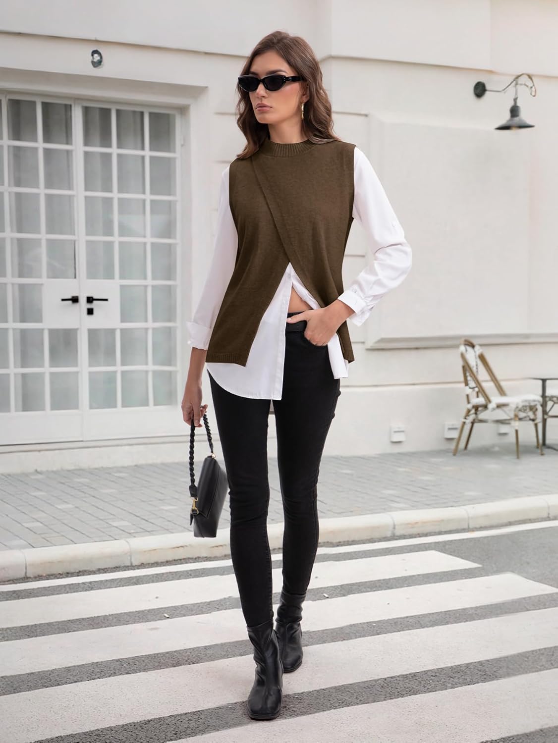 Women’s Mock Neck Sweater Vests, Sleeveless Knit Pullover Tops Casual Split Hem Shirt Trendy Going Out Outfits - Image 3