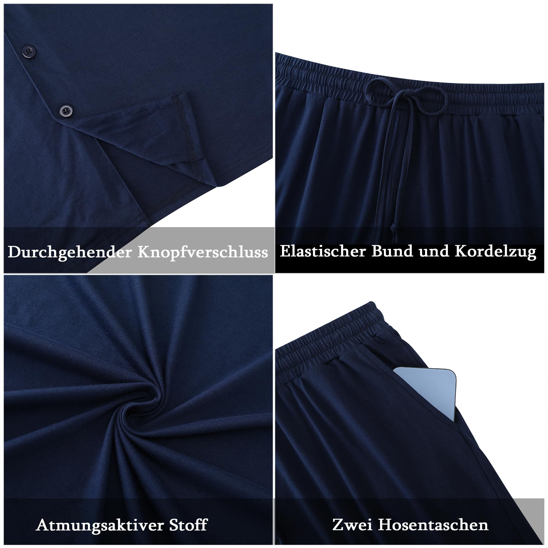 Aseniza Pyjama Homme Été Ensemble de Pyjama Court Chemise en Coton et Short Vêtements de Nuit à Manches Courtes avec Col en V et Boutons Loungewear 2 Pièces