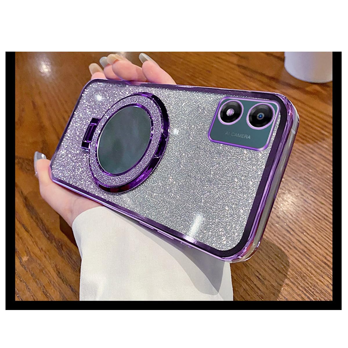 DESSEN Cover per Motorola Moto G23 / Moto G13 Glitter - Trasparente Morbida Silicone Custodia Antiurto Protezione Case con Bordo Placcato e Carta Glitter, Viola