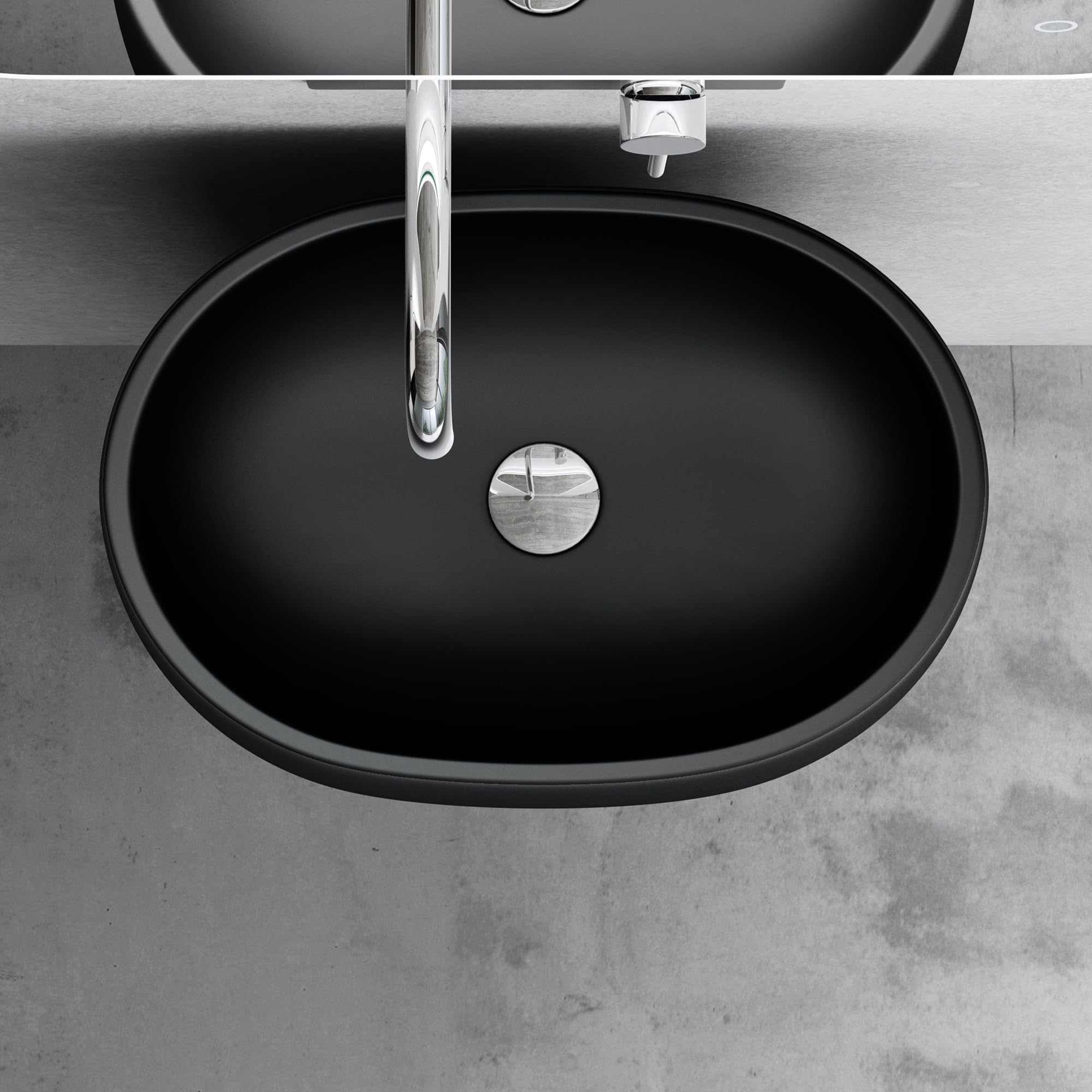 doporro Lavabo Colonne Ovale Noir Vasque sur Pied Solid Surface Lave Mains pour Salle de Bain 53,5x36x85cm Colossum32