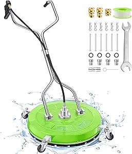 24“ Pressure Washer Surface Cleaner with 4 Wheels - Coated Green Dual Handle Stainless Steel Surface Cleaner for Pressure Washer Attachment for Concrete, Patio, Sidewalk, Deck and Driveways - PWS24G