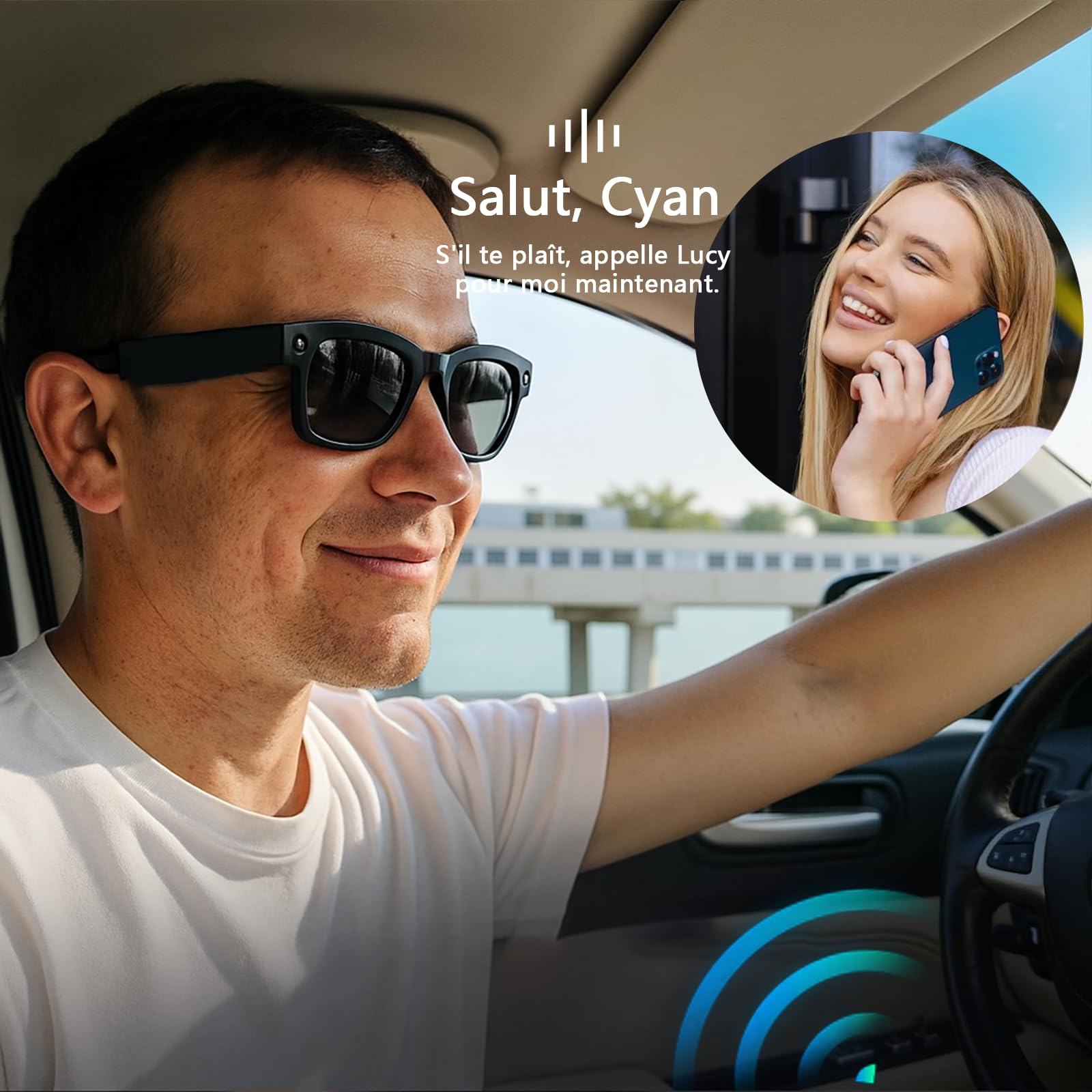 Générique Meacode AI Smart Glasses - Lunette Réalité Augmentée avec Assistant Vocal IA, Traduction, Appels Bluetooth, Capture HD, Léger et Confortable (Lunettes de Soleil)