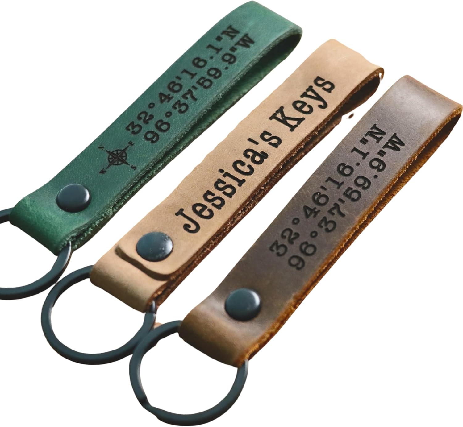 MINIMALIST PERSONALIZED Leather KEYCHAIN, Coordinates Key Chain, 3rd Anniversary, Gift for Birthday, Keyfob, Best Gift
