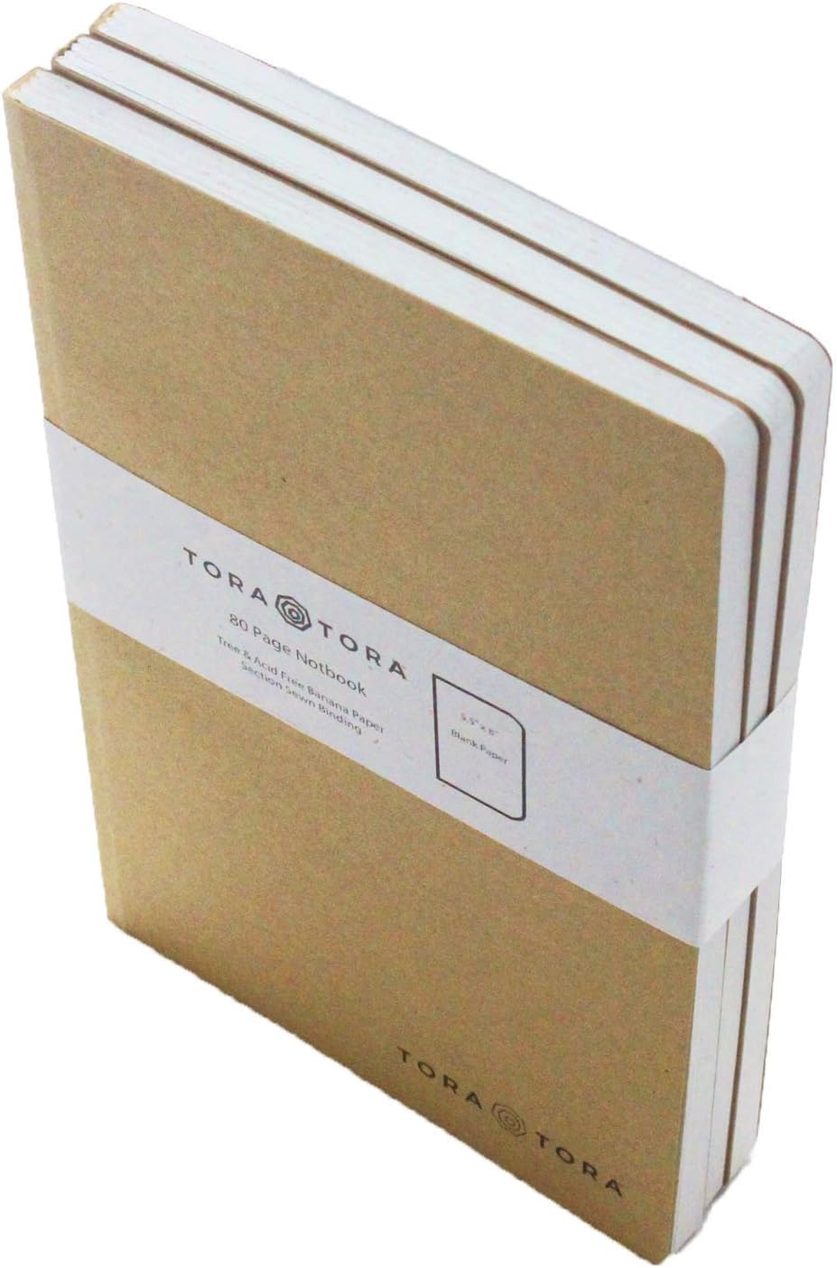 Tora Tora Kraft Notebook (3 Pack) - Banana Paper Inside 100% Tree & Acid Free - Spine Sewn with a thick kraft cover - 80 Blank Pages - Size 5.5'' x 8.5'' - Raw Notebook Refill Office Product