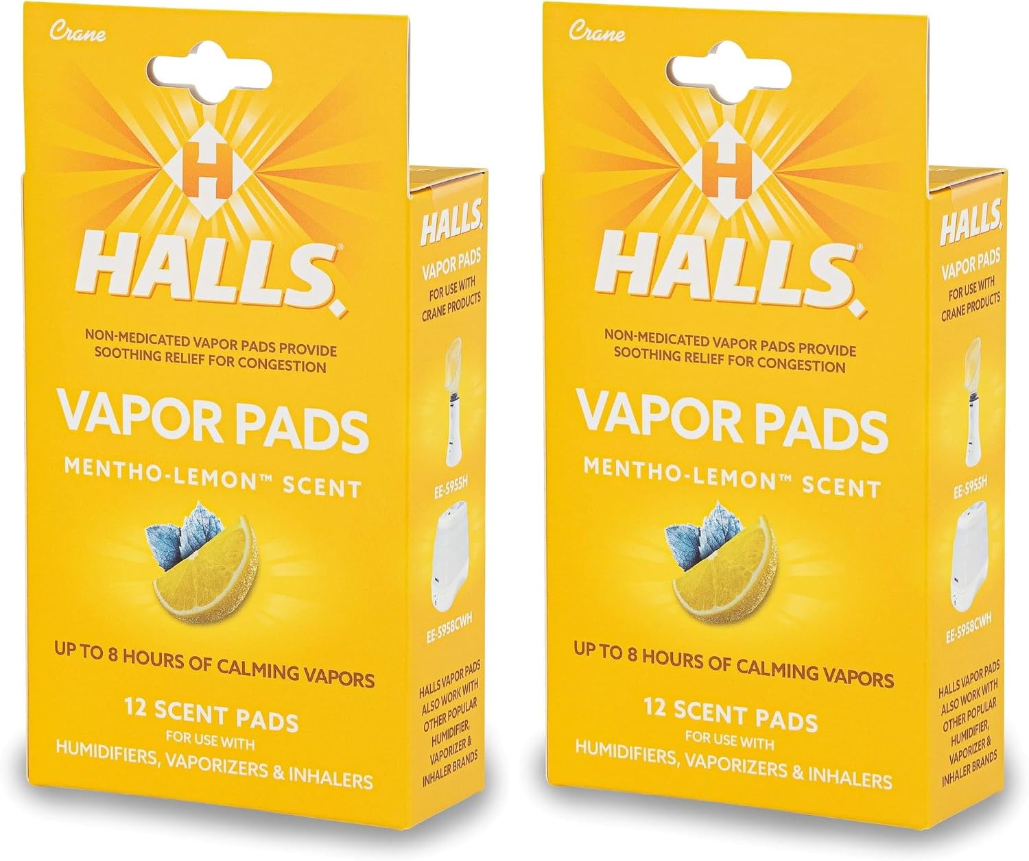 Crane Halls® Scented Vapor Pads, HSA Eligible Vapor Pads – 12 Count Mentho-Lemon Yellow – Up to 8 Hours of Soothing Vapors – for Use with Humidifiers, Steam Inhalers & Vaporizers